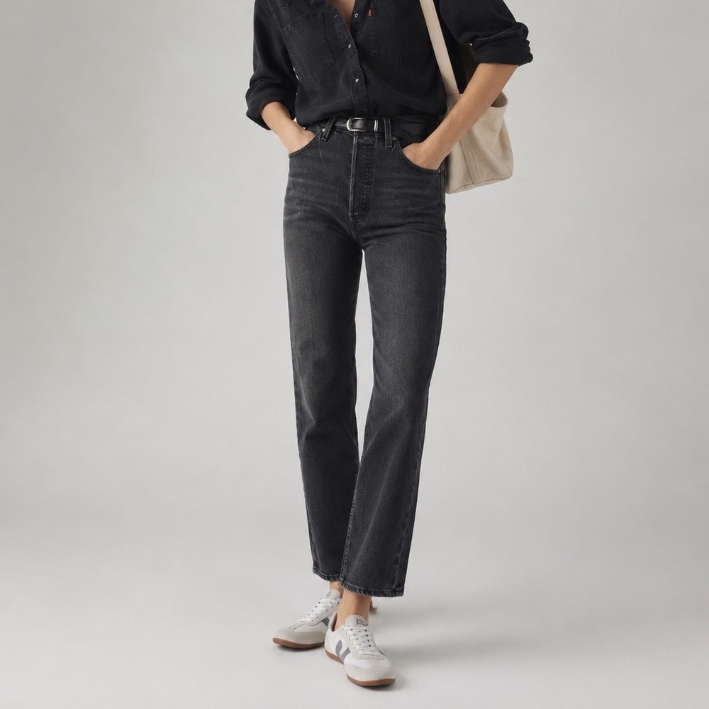 Levis‎ Premium Ribcage Straight Ankle Jeans Women's 25 Black High Rise Casual